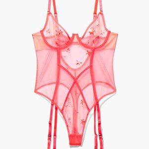 NWT Savage Fenty Pink Embroidered Teddy, Womens M, SUPER SEXY! NEVER WORN!